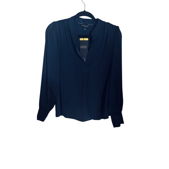 NWT Banana Republic Small Office Navy Blue Blouse Lightweight Flowy Polyester - Picture 11 of 13